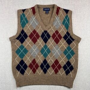 Vintage Y2K Claybrooke Argyle Sweater Vest Men XL Brown Preppy Academia Ivy